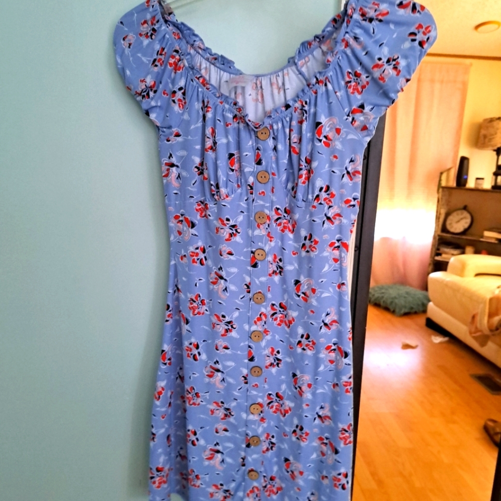 Summer dress, small, no boundaries, light blue with little red,pink, navy blue